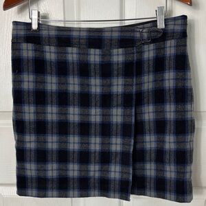 Ann Taylor Loft blue plaid faux wrap mini skirt size 10 kilt preppy academia